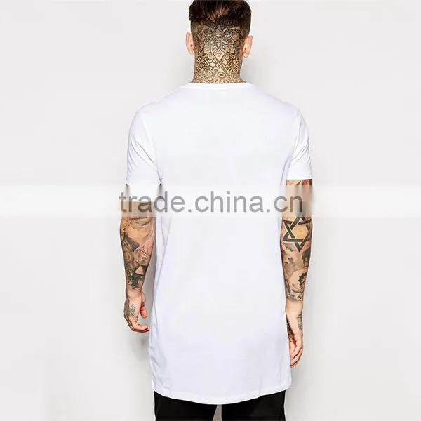 2015 Mens Plain White Tall Tee Shirt With Zip Detail photo-3