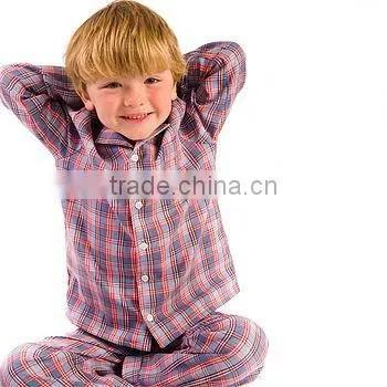 OEM Factory 2015 Long Sleeve Organic Kids Pajamas, Boys Botton Plaid 2 Pieces Children 100% Cotton Pyjamas photo-2