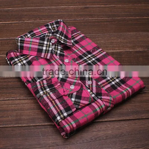 Womens Plain Lined Plaid Flannel Shirt photo-2