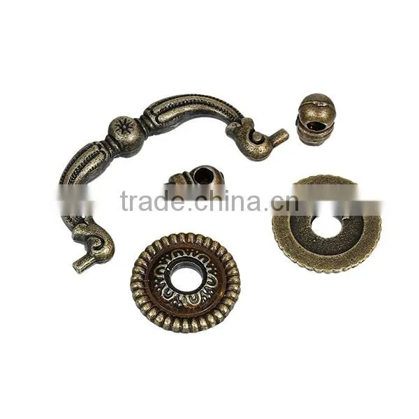 Zinc Based Alloy Antique Bronze Pattern Carved Jewelry Wooden Box Pull Handle Knobs photo-3