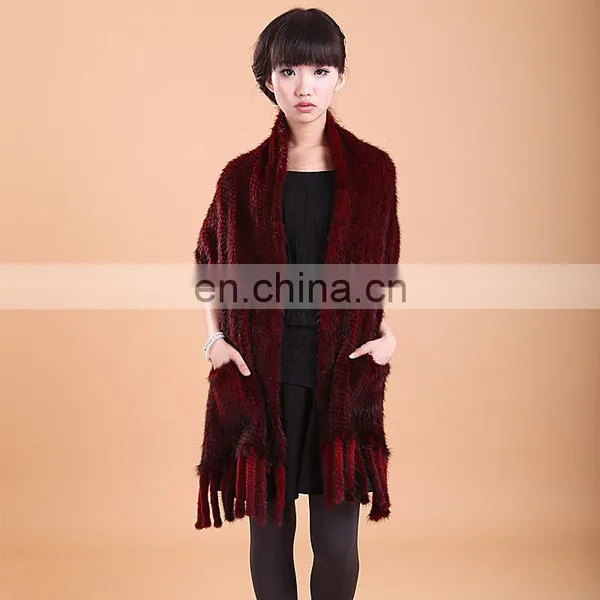 2016 Wide Red Warm and Soft Noble Knitted Mink Scarf photo-2