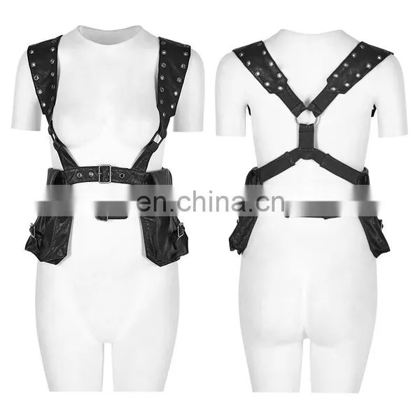 Punk Rave Gothic Black Chest Harness-top With Pockets S-217 photo-5