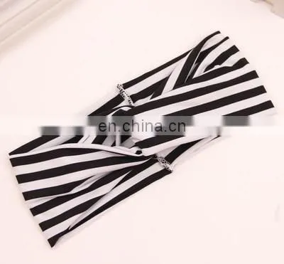 Women's Elastic Headband Black and White Stripe Designed Criss Cross Headwrap Bandana Headwear Hair Wrap photo-3