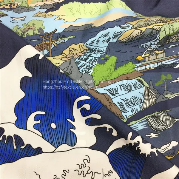 100%Silk Feeling Digital Printing Custom Silk Scarf photo-5