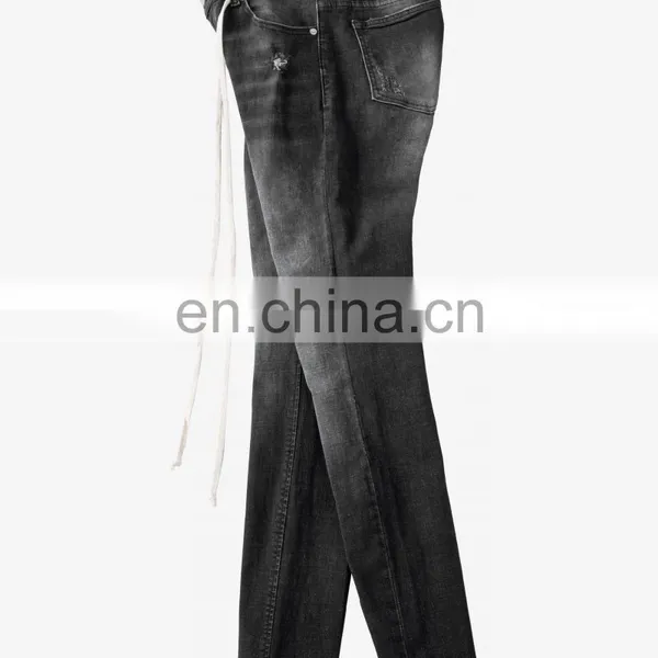 DiZNEW OEM USA Distressed Dusted Black Denim Jeans for Men photo-4
