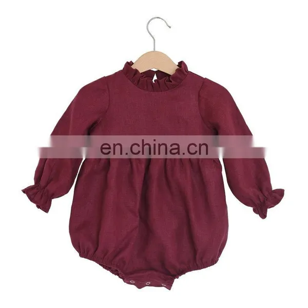 Baby Fashion Clothes Ruffle CollarPrincess Long Sleeve Linen Romper photo-6