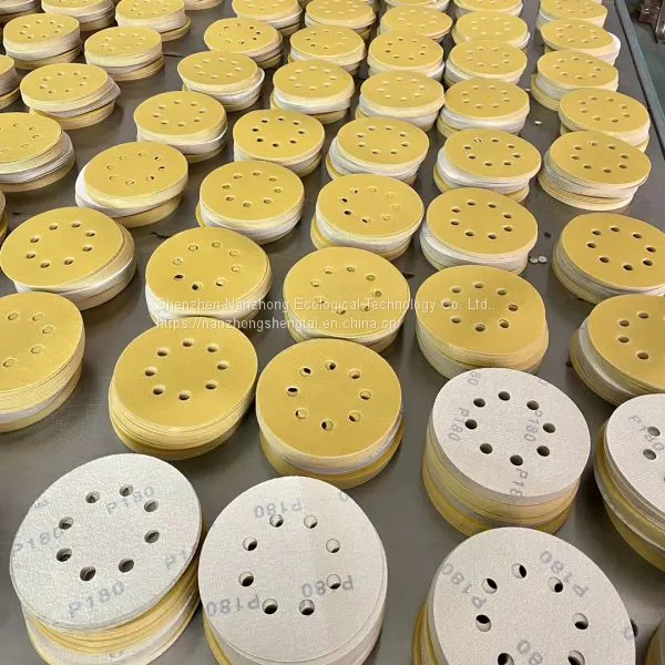 100pcs/box High Quality Hand Grinding Plate Special Flocking Sandpaper for Automobile Rust Removal, High Quality 8-hole Yellow Sandpaper photo-2