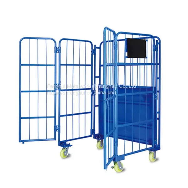 Roll Box Pallet Cage Trolley Warehouse Logistics Car Mute Wheel PU Material Folding Package Warehouse Heavy Duty Metal Wire Mesh Trolley Demountable Roll Containers Rolling Wire Carts Steel Pallet photo-4