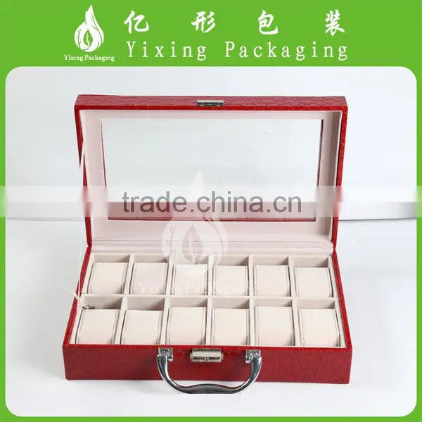 Watch Box 12 Slots Mens Black Leather Display Watch Case photo-2