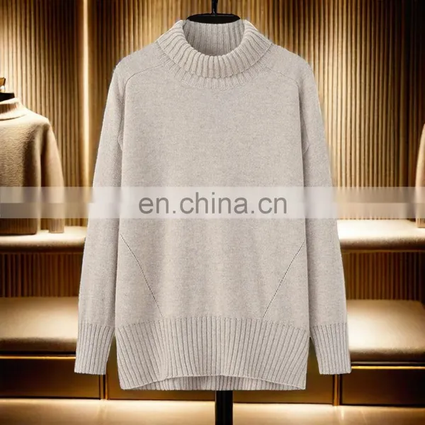 Best Material Oversized Chunky Knit Pullover Pure Cashmere Turtleneck Mock Neck Sweater for Women Casual Plus Size Winter Autumn photo-6