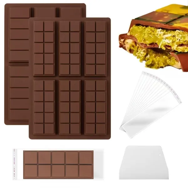 6-Cavity Large Silicone Chocolate Mold Food Grade Candy Bar Baking Molds Flexible Easy Release Energy Protein Bar Maker Pan