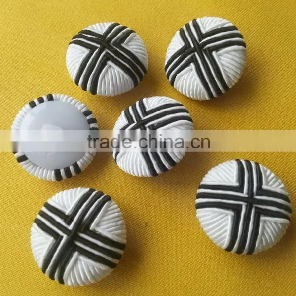 Black and White Strips Cord Braided Fabric Covered Button -- F1532 photo-5