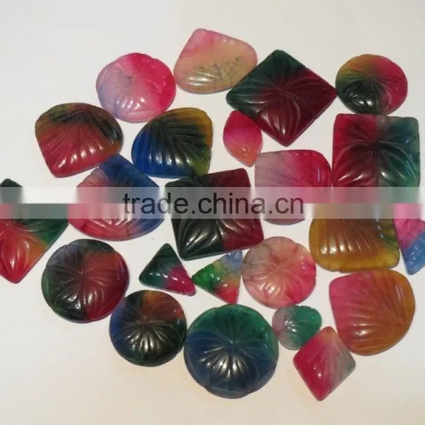 Multi Color Carved Jade Stone Cabochons Loose Gemstones photo-2