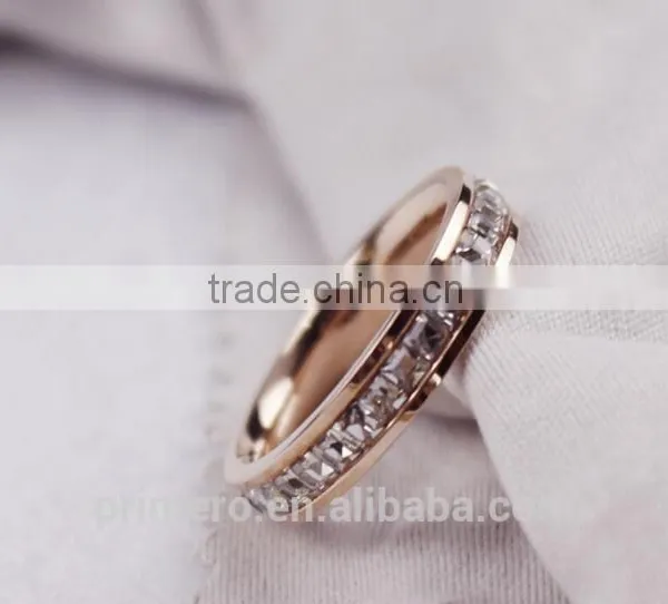 Super Flash Titanium Steel 18k Rose Gold Plated Full Paved AAA CZ Diamond Stone Ring photo-2