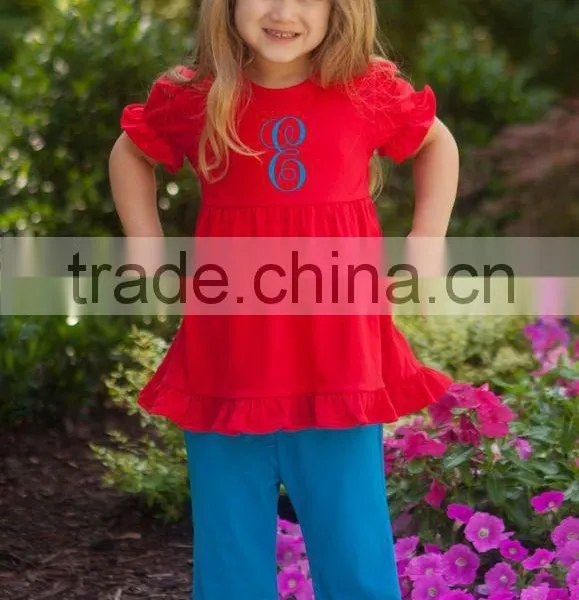 Top and Pants Ruffle Outfit for Kids Red Cotton Ruffle Top for Children New Design photo-2
