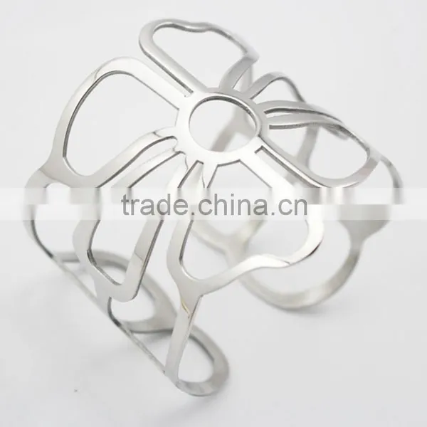 2016 Fashion Flower Shape Silver Stainless Steel Cuff Bangles Bracelet Jewelry photo-4