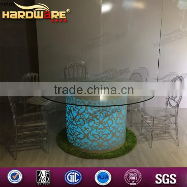 Dubai Event Design Iron Base Glasss Top LED Round Wedding Table photo-2