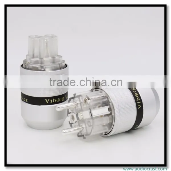 OEM/ODM Viborg Audio Aluminum Silver Plated Schuko European Power Plug Male EU Connector+IEC Female Connector photo-3