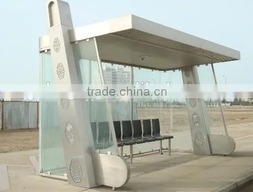 Stainless Steel Outdoor Economic Bus Stop Station With Tempered Glass for Public Equipment