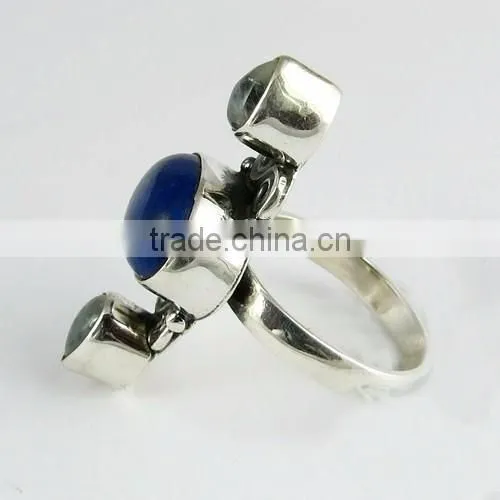 Two Tones Royal !! Lapis & Rainbow Moonstone 925 Sterling Silver Ring, Handmade Silver Jewelry , Wholesale Silver Jewelry photo-4