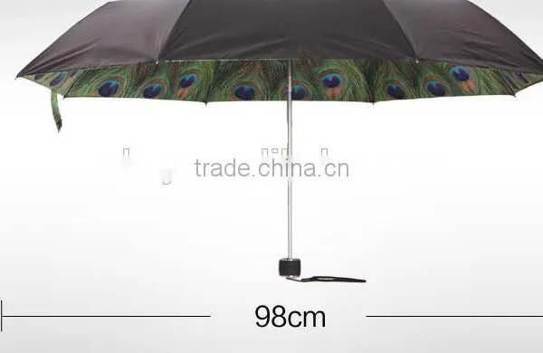 Double Layer Peacook Print uv Protection Folding Umbrella photo-2