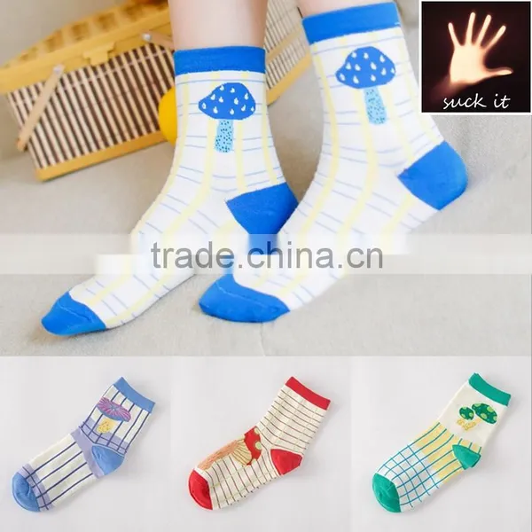 Stripe Lattice Girl Socks Sweet Little Mushroom Cotton Short Socks Thick Cotton Socks Microfiber Cozy Socks
