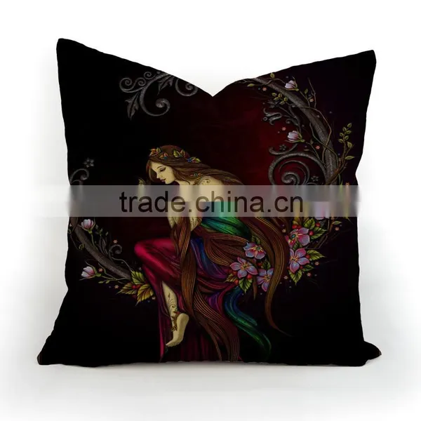 Square Plain Angel Print Cushion Cover Throw Linen Cotton Pillow Case photo-6