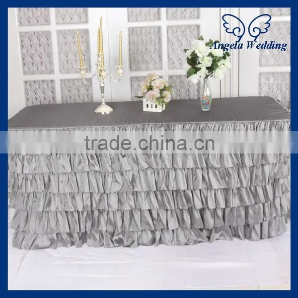 SK001C New 2015 Elegant Polyester Ruffled Steps in Bridal Grey Table Skirts