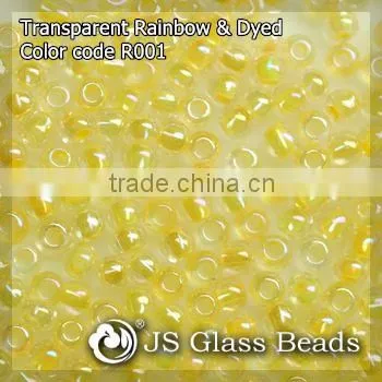 High Quality Fashion JS Glass Seed Beads - R001# Rainbow Dyed Yellow Transparent Rocailles Beads For Garment & Jewelry