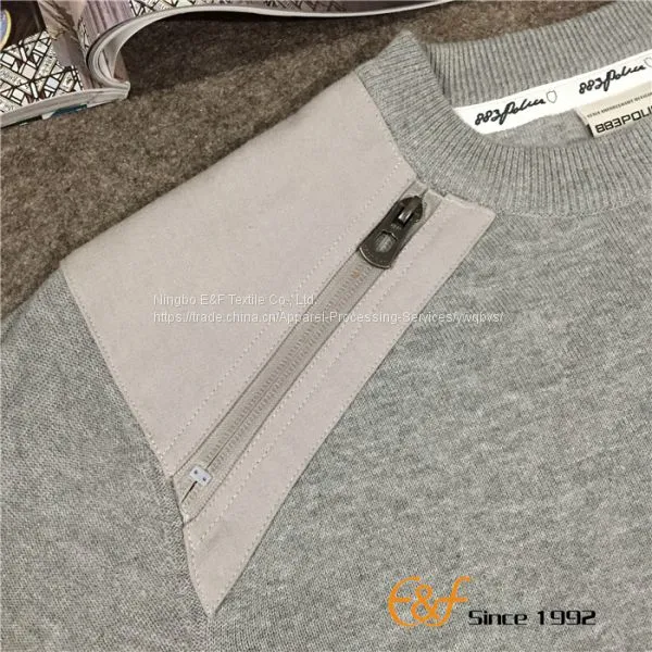 Cotton Men Sweater With Canvas Patch and Pocket photo-3