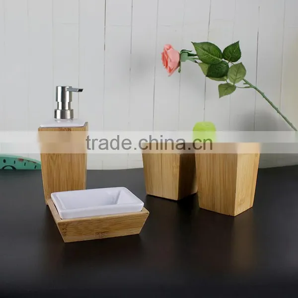 Chaozhou Factory Direct Wholesale European Ceramic Bath Accessaries, Bathroom Set With Wooden Wrapping photo-6