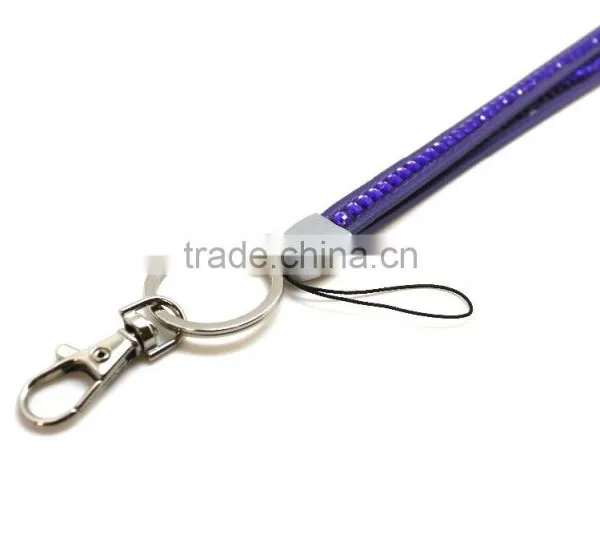 Popular Promotion Gift PU Leather Lanyard With Purple Crystal Gem, Swivel Snap Hooks, Key Ring Accembly, Acrylic Gem Key Chain photo-2