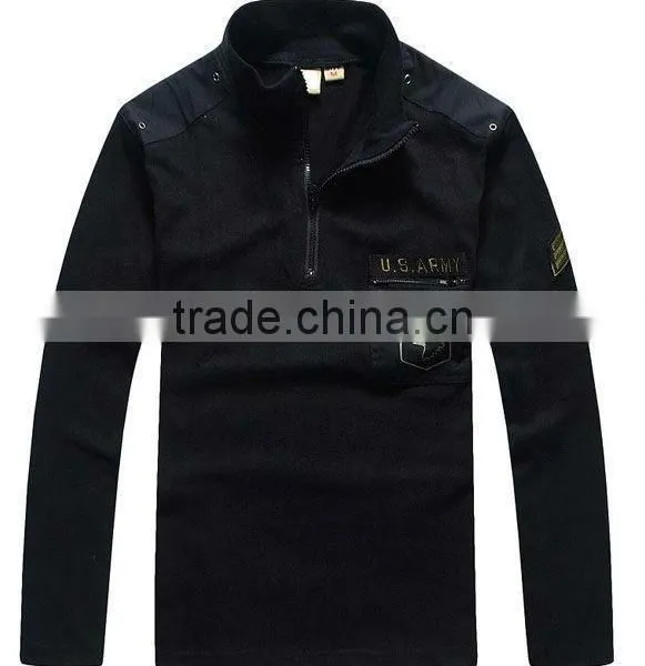 Men's 65% Polyester 35% Cotton With Logo Patch Zipper Collar and Pocket Military Polar Fleece Jacket photo-4