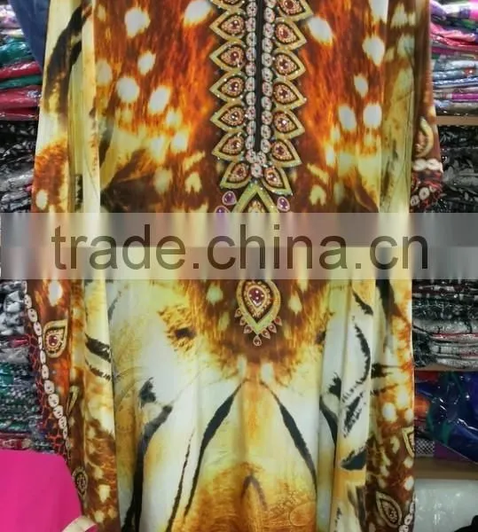 Multicolor CAFTAN Digital Print Crepe Silk LONG Kaftan Tunic Poncho photo-6