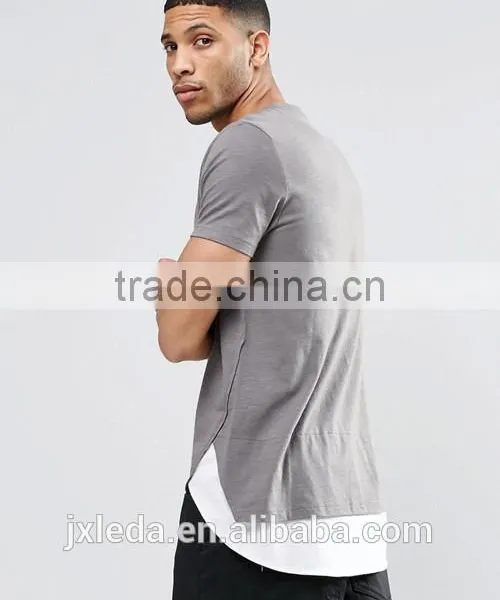 High Quality Plain Super Longline Scoop Curved Hem T-shirt Men photo-2