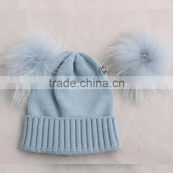 Myfur Wholesale Children's Fall Winter Hat Striped Wool Hat Knitted Baby Beanie Hat With Fur Ball photo-5