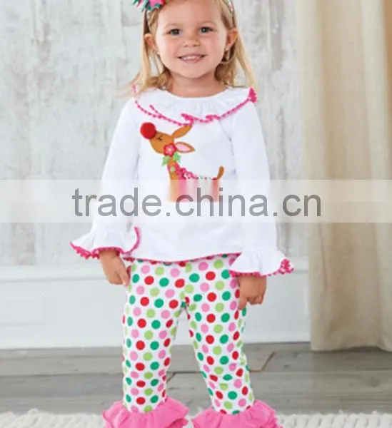 Christmas Reindeer Ruffle Cotton Toddler Girls Boutique Clothing Sets photo-2