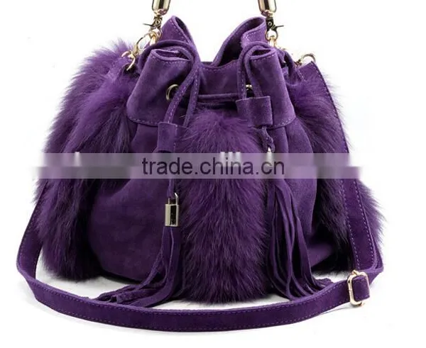Fox Fur Tote Bag, Fox Fur Bag, Mink Fur BagTop Fashion Fluffy Real Fox Fur and Genuine Cow Leather Women Lady Shoulder Mini Mess photo-3