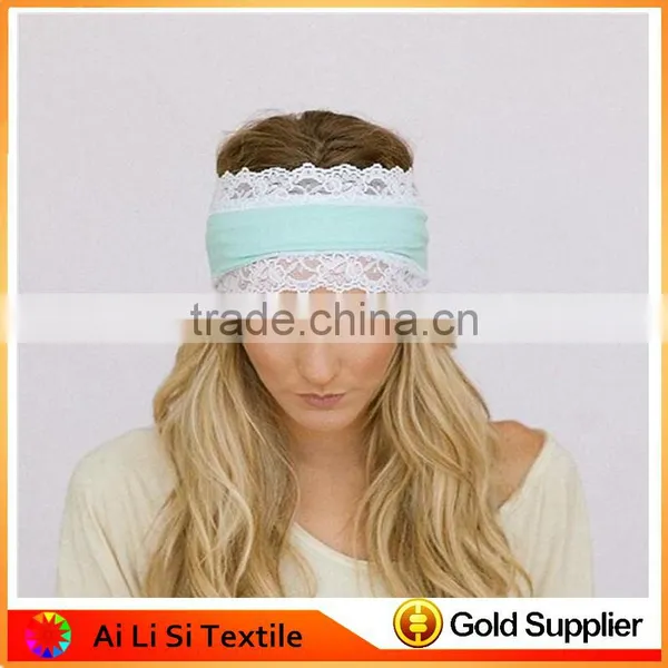 Grils Colored Lace Elastic Wide Headband Hair Band,Woman BOHO Bohemian Lace Headbands ,Wide Lace Hair Band photo-2