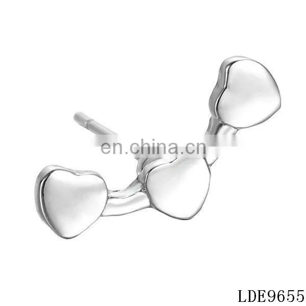 925 Sterling Silver Cartilage Piercing Stud Earrings Three Hearts Earrings photo-2
