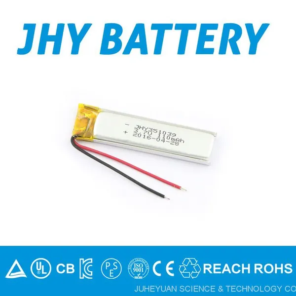 Customize Li-ion Battery / 351039 3.7v Lithium Ion Battery 110mAh