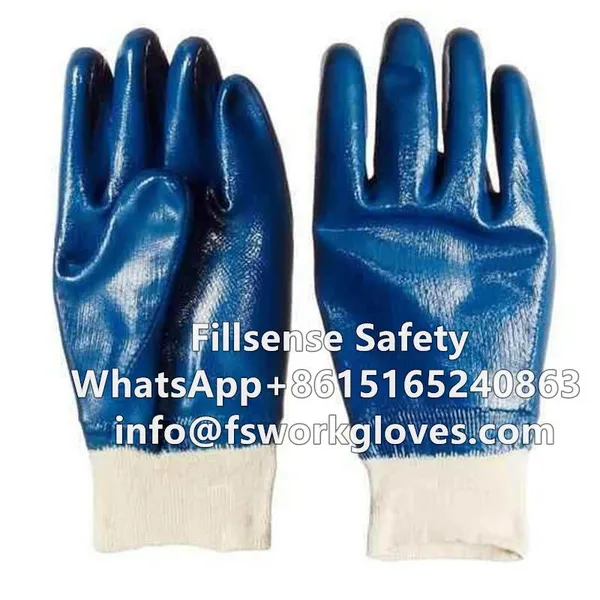 Heavy Duty Knit Wrist Cotton Jersey Liner Nitrile Fully/Half Coated Work Gloves photo-2