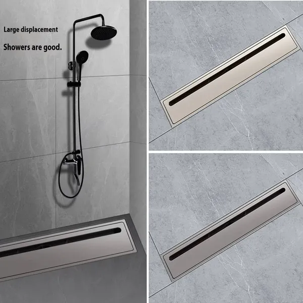 Modern Design All-Copper Strip High Displacement Floor Drain Insect-Proof and Deodorizing Bathroom Tile Insert Rectangle Shape photo-5