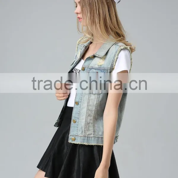 2016 High Quality New Fashion Europe America Denim Vest Wholesale Price photo-5
