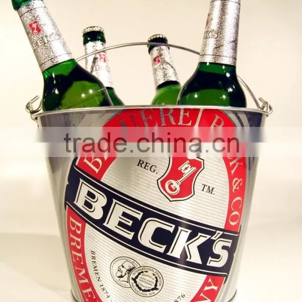 Customized Good Price Tin Beer Ice Bucket With Bottle Opener