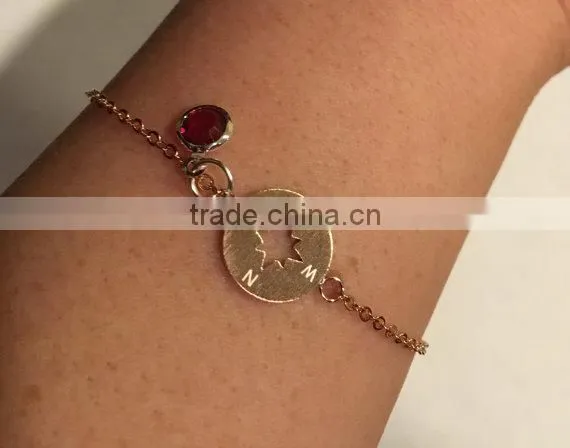 Stainless Steel Gold Plated Hand Stamped Compass Bracelet Valentine Gift Nautical Bracelet Quality Choice photo-2