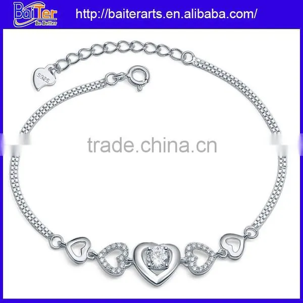 Fashion 925 Sterling Silver Diamond Heart Shaped Tennis Bracelet Heart Bracelet photo-4