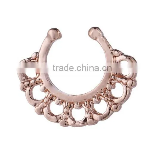 Fake Crystal Septum Hoop Ring Nose Body Piercing Jewelry Gold Rose photo-3