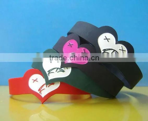 Heart Shape Wristbands, 1/2 Inch Wristbands, Debossed Color Filled Silicone Wristbands