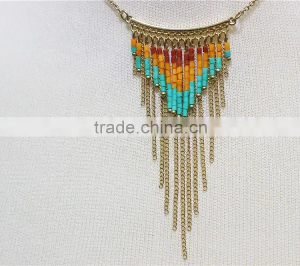 Newest Gold Multiraw Mix -color Seedbead Necklace Short Chain Gold Charm Pendant Necklace 2016 Fashion Style Wholesale photo-2
